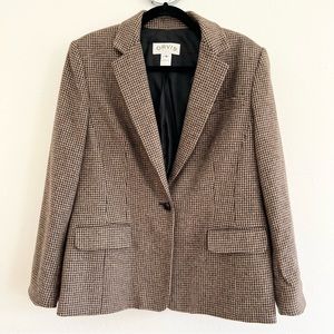 ORVIS 100% Camel Hair Houndstooth Oversized Jacket, Tan/Brown/Black, Size 10